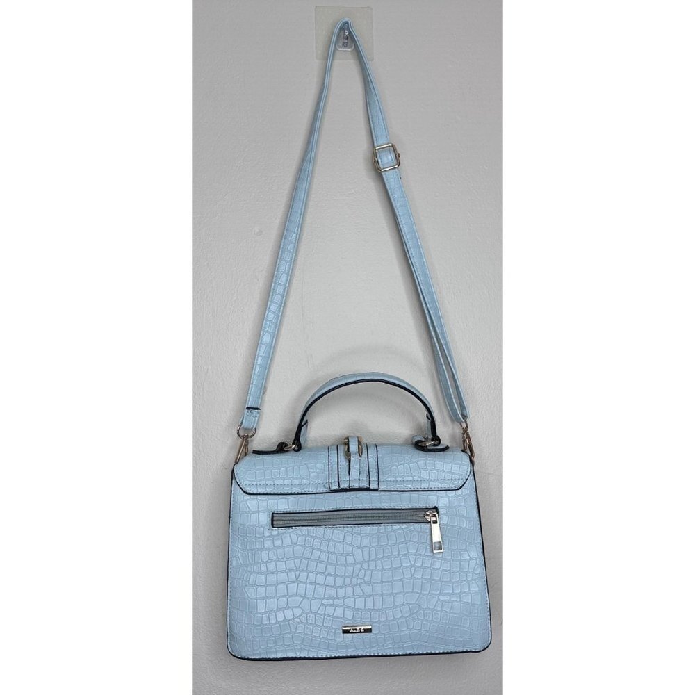Aldo Glenda Croc Embossed Light Blue Satchel Gold Hardware Detail Shoulder Bag - Picture 3 of 12